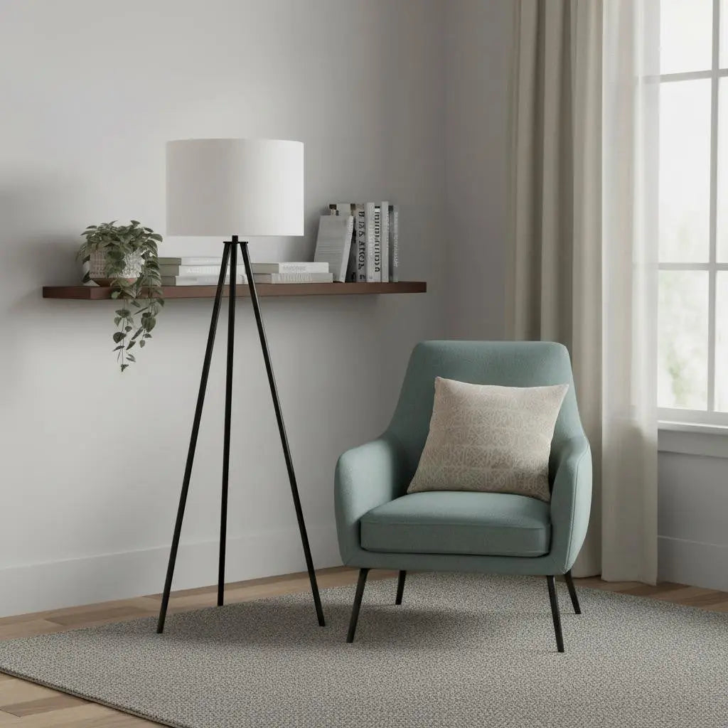 63" Black LED Light Changing Floor Lamp With Cream Fabric Drum Shade Homeroots Lighting