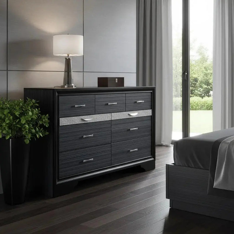 63" Black Manufactured Wood Nine Drawer Gentlemans Chest Homeroots Bed & Bath
