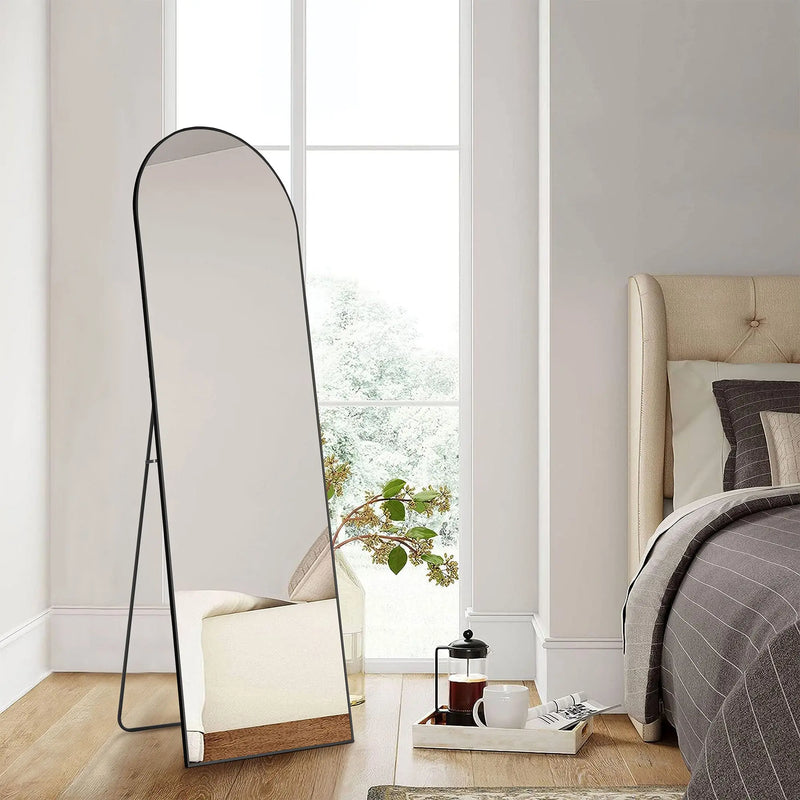 63" Black Metal Arch Freestanding and Wall Mount Framed Full Length Mirror Homeroots Bed & Bath