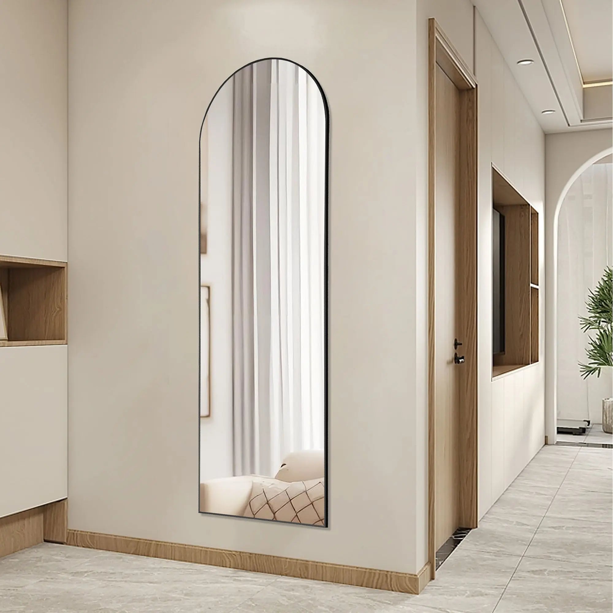 63" Black Metal Arch Freestanding and Wall Mount Framed Full Length Mirror Homeroots Bed & Bath