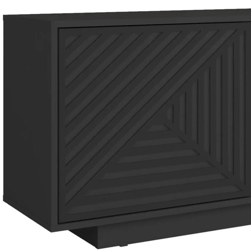 63" Black Ribbed Texture Wood Enclosed and Open Storage TV Stand Homeroots Living Room
