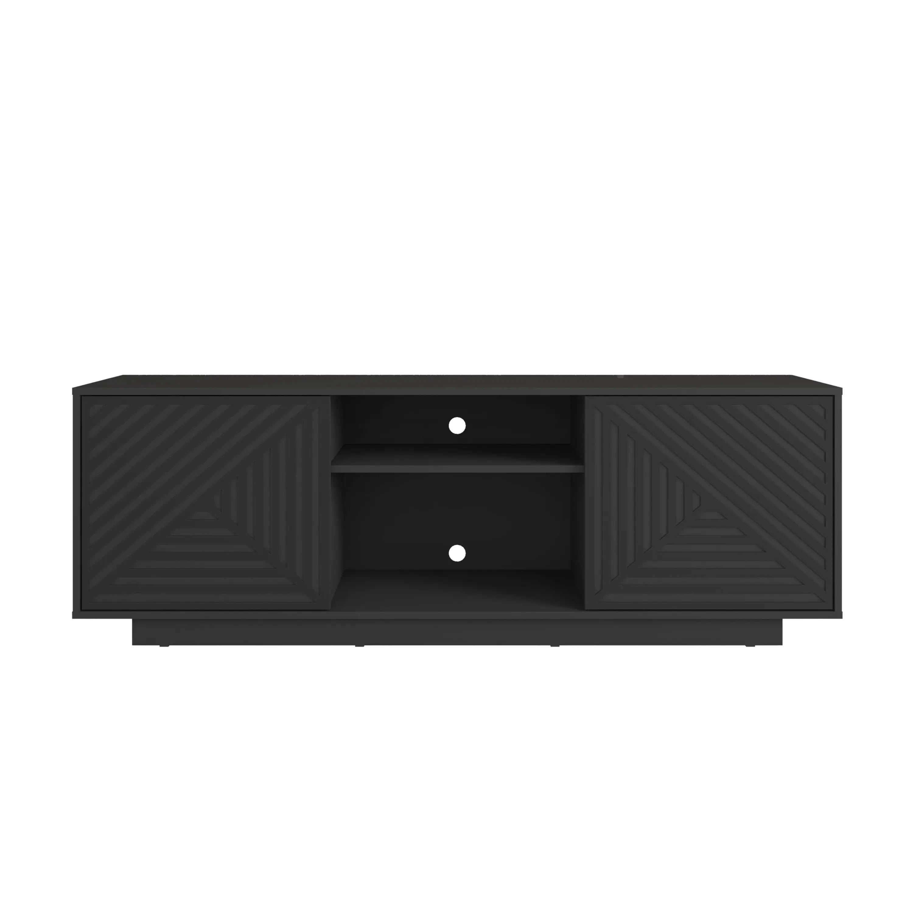 63" Black Ribbed Texture Wood Enclosed and Open Storage TV Stand Homeroots Living Room