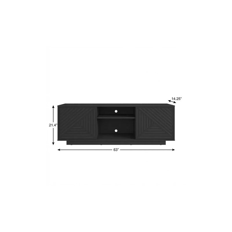 63" Black Ribbed Texture Wood Enclosed and Open Storage TV Stand Homeroots Living Room