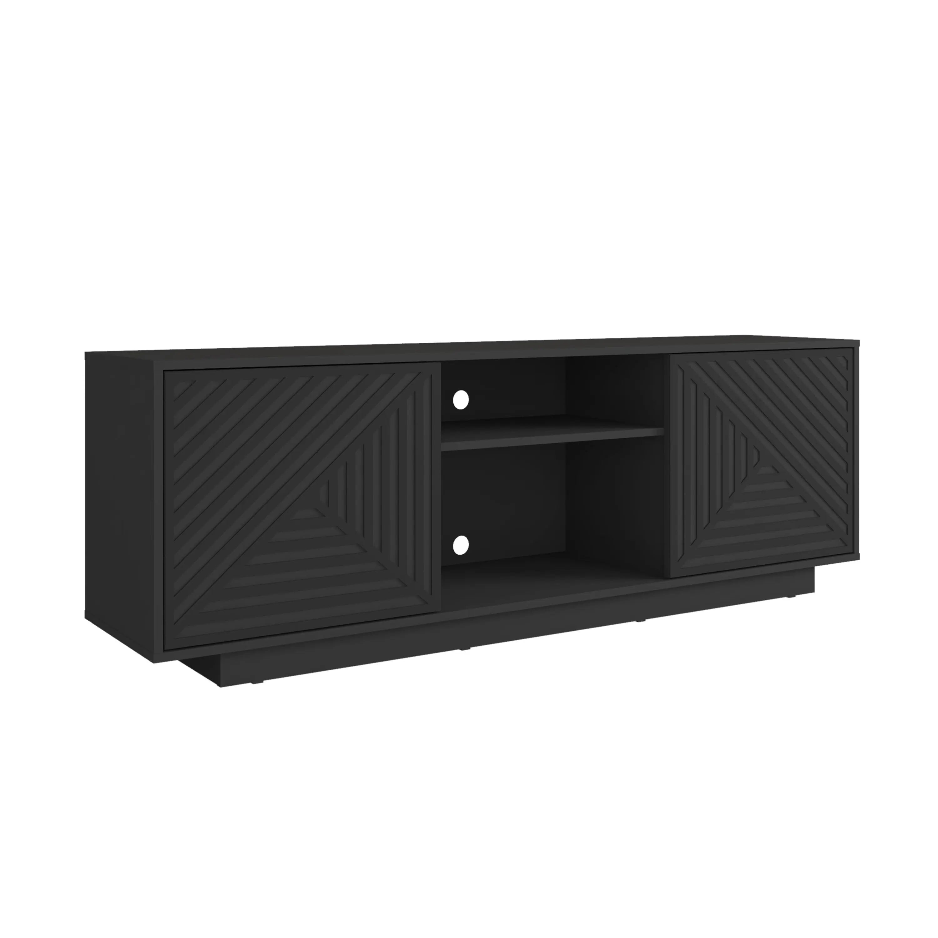63" Black Ribbed Texture Wood Enclosed and Open Storage TV Stand Homeroots Living Room