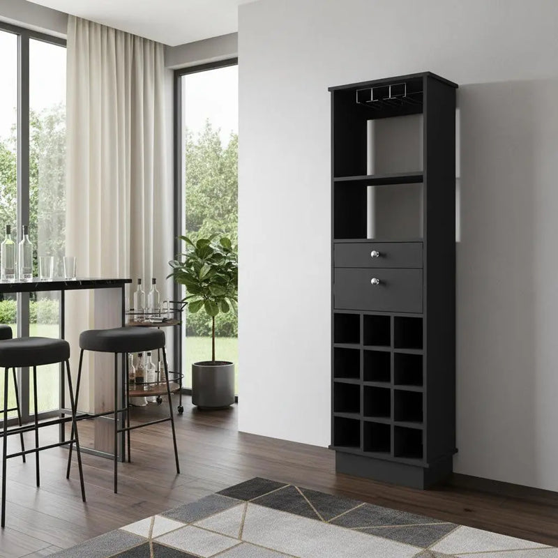63" Black Wood Bar Cabinet With Two Drawers Homeroots Kitchen & Dining