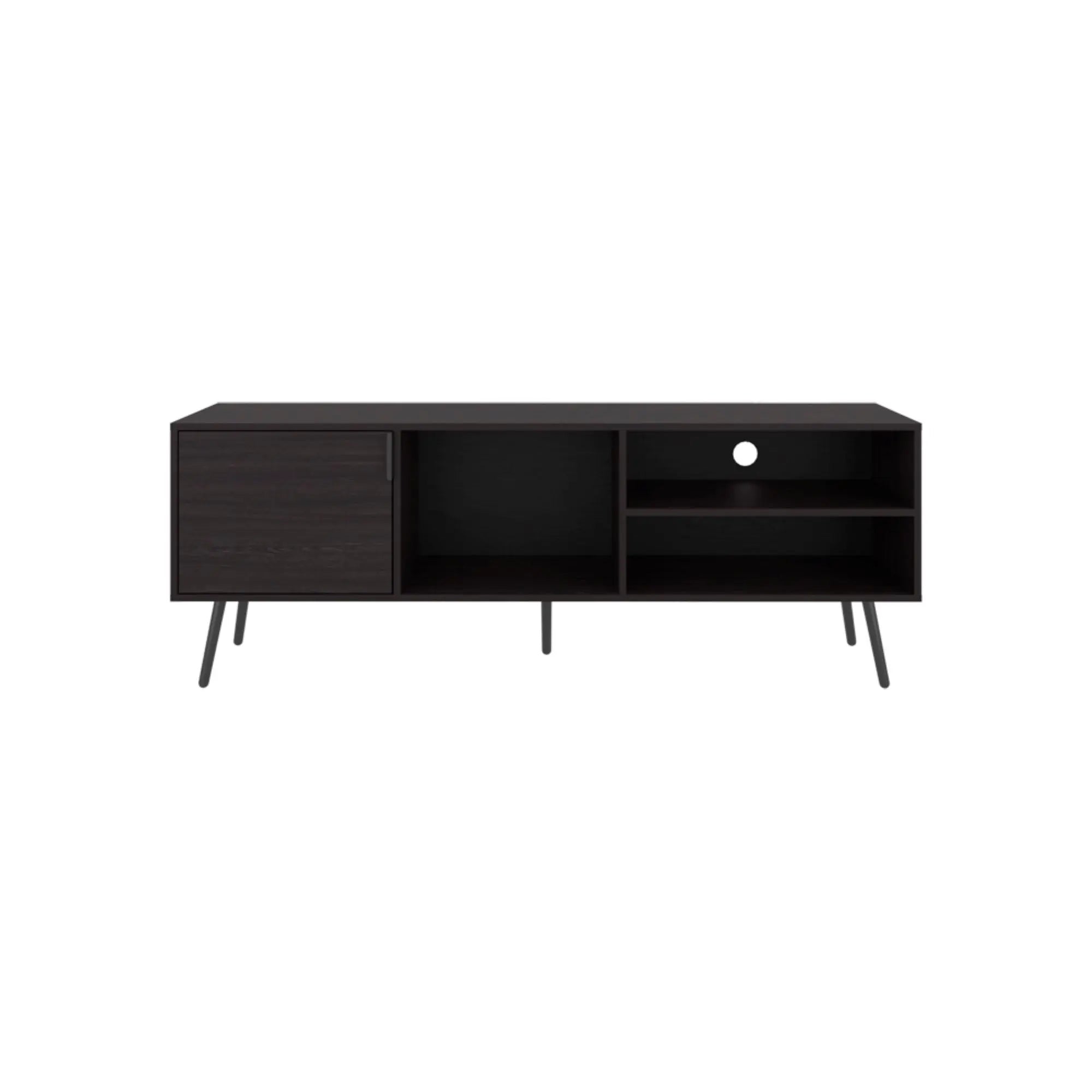 63" Black Wood Enclosed and Open Storage Entertainment Center Homeroots Living Room
