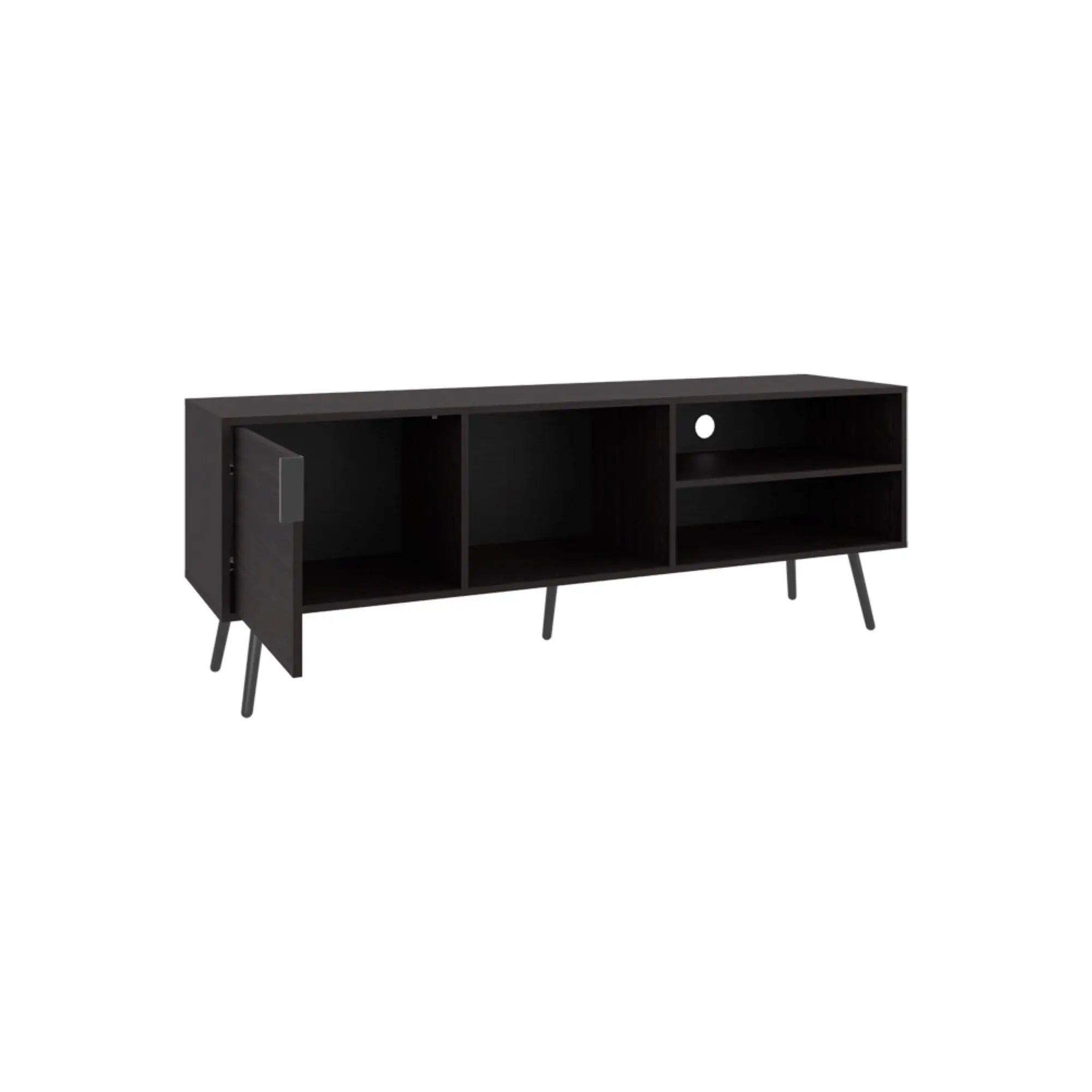 63" Black Wood Enclosed and Open Storage Entertainment Center Homeroots Living Room