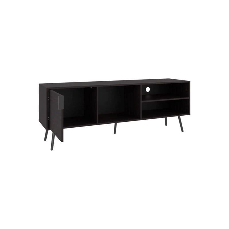 63" Black Wood Enclosed and Open Storage Entertainment Center Homeroots Living Room