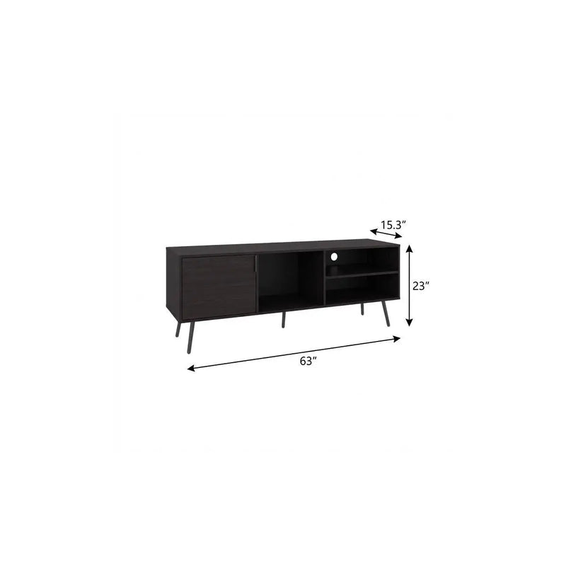 63" Black Wood Enclosed and Open Storage Entertainment Center Homeroots Living Room