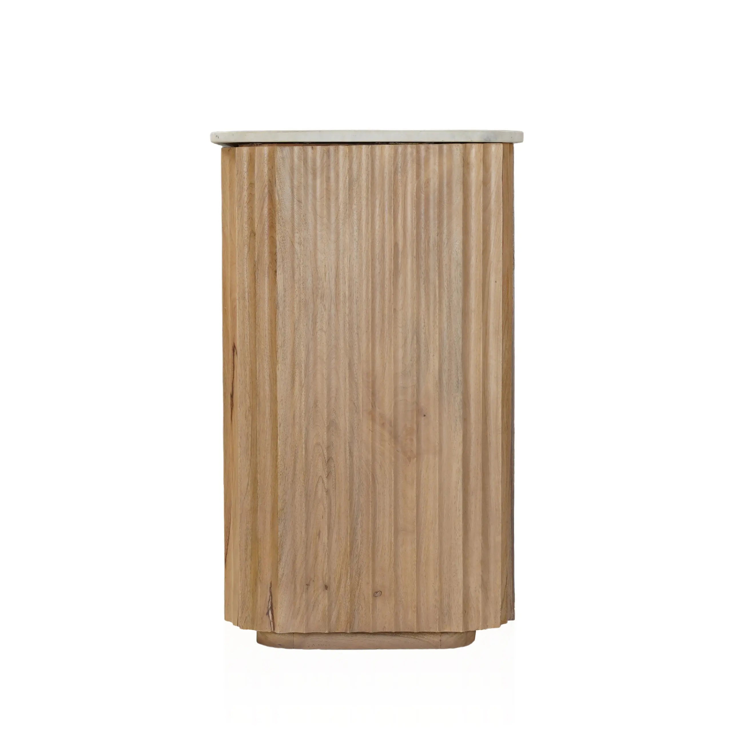 63" Brown And White Solid Wood And Marble Ribbed Texture Sideboard with Two Doors Homeroots Kitchen & Dining
