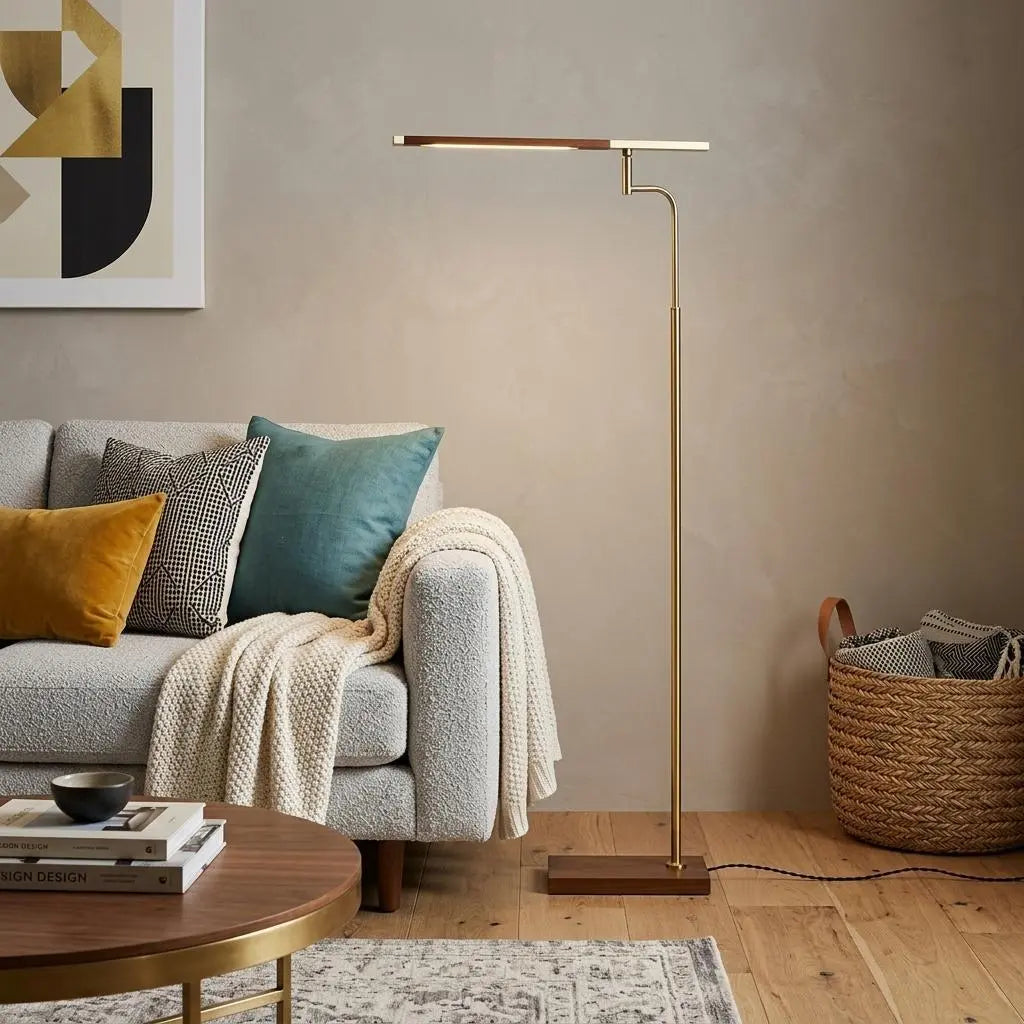 63" Brown LED Task Floor Lamp With Brass Homeroots Lighting