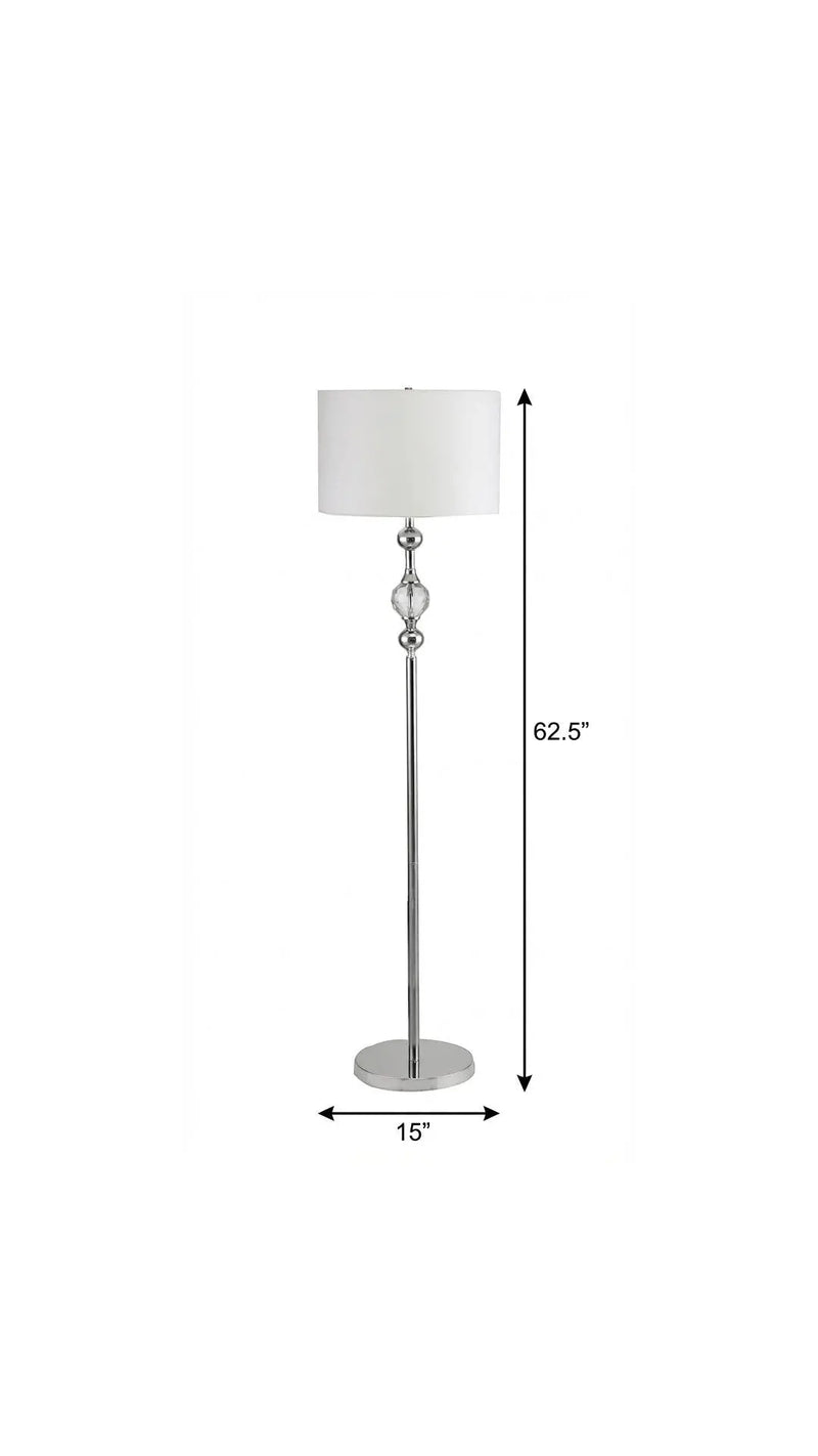 63" Chrome and Crystal Orb Shaped Floor Lamp With White Drum Shade Homeroots Lighting