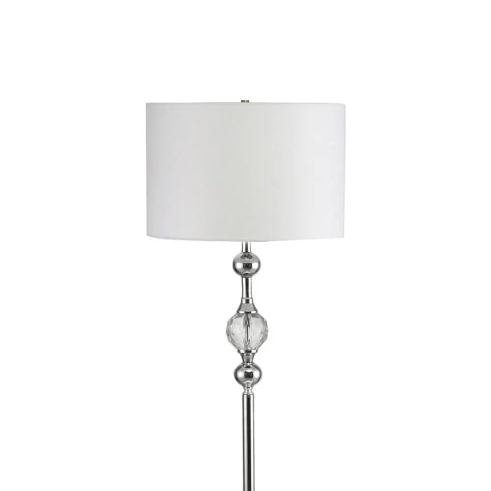 63" Chrome and Crystal Orb Shaped Floor Lamp With White Drum Shade Homeroots Lighting