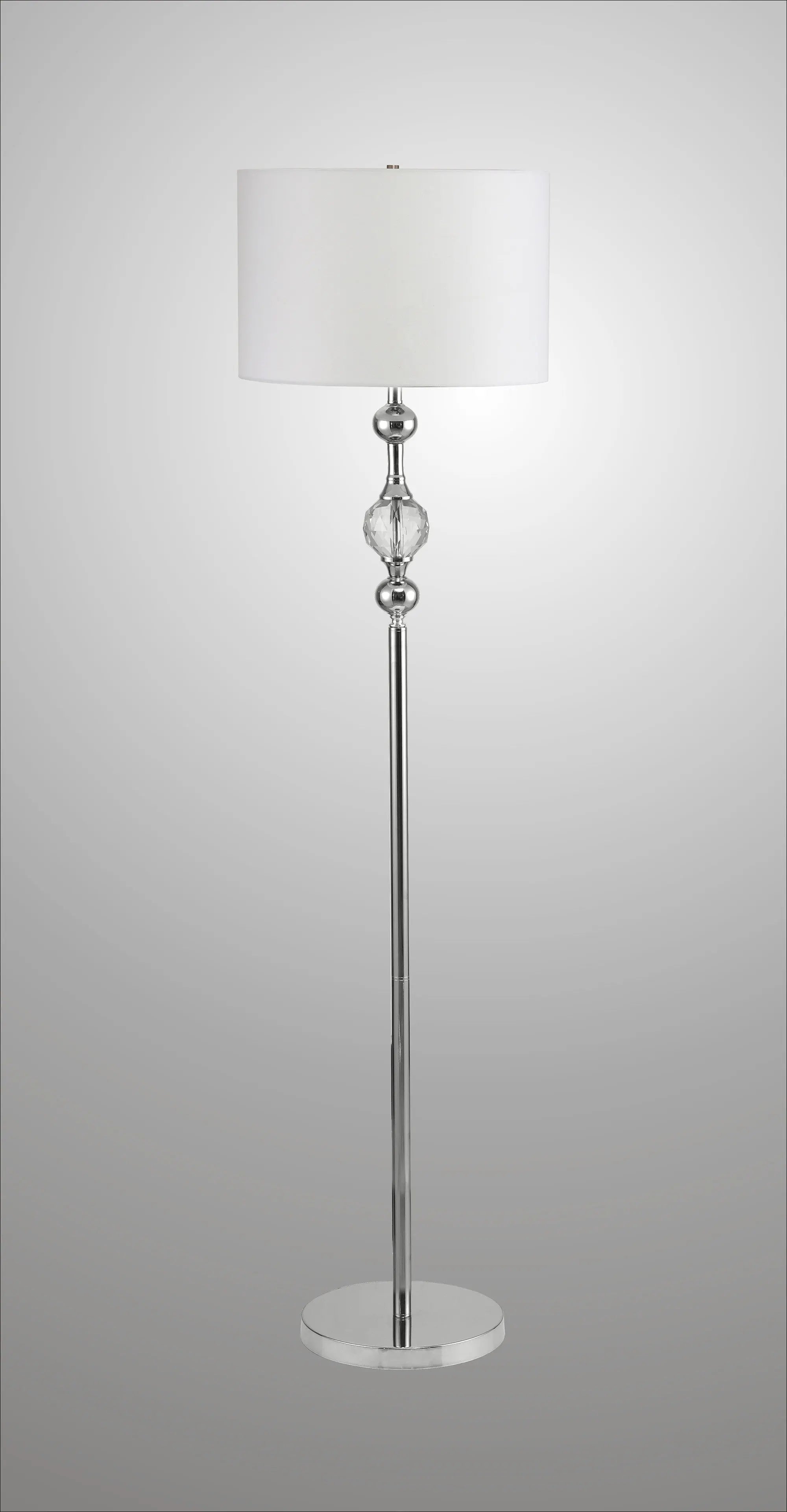 63" Chrome and Crystal Orb Shaped Floor Lamp With White Drum Shade Homeroots Lighting