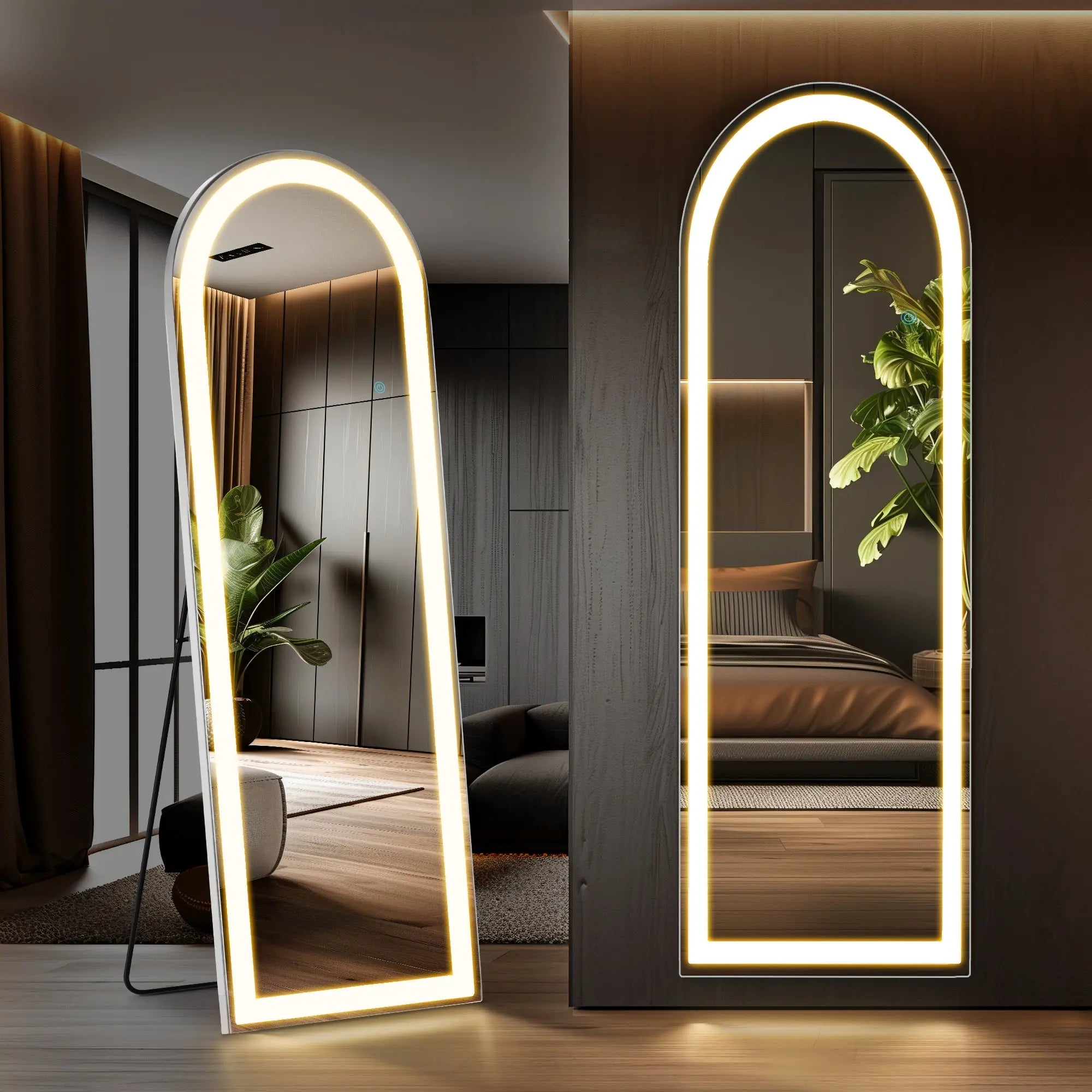 63" Clear Arch Lighted Freestanding and Wall Mount Frameless Full Length Mirror - GreatEagleInc