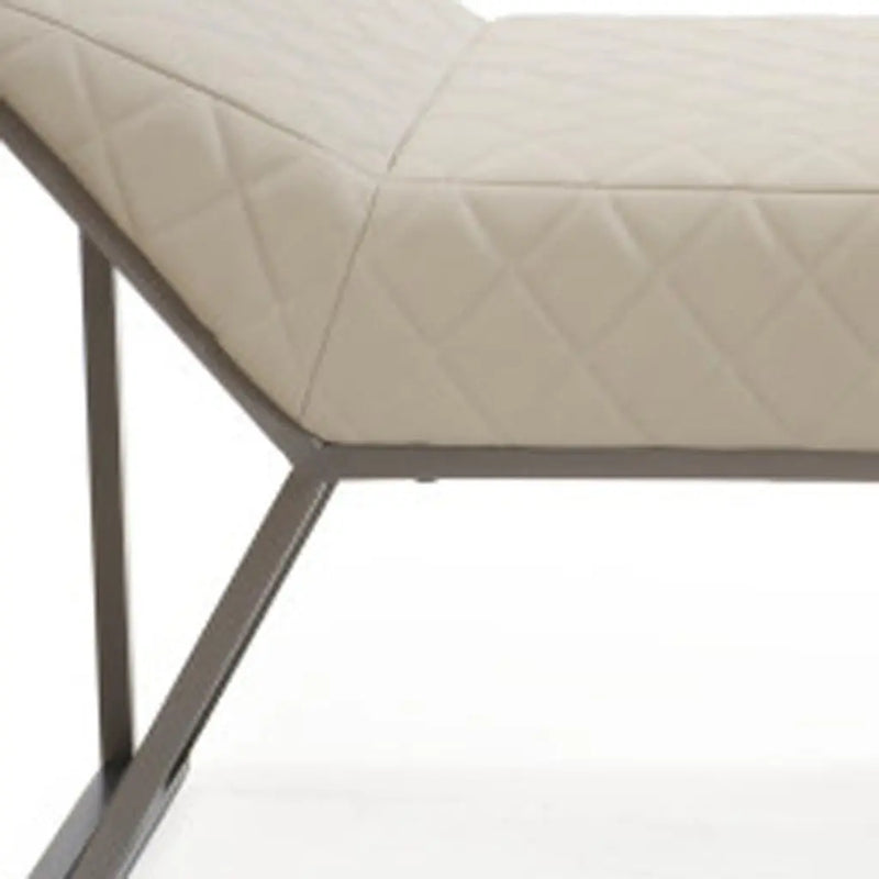 63" Cream and Gray Quilted Faux Leather and Steel Upholstered Bench Homeroots Living Room