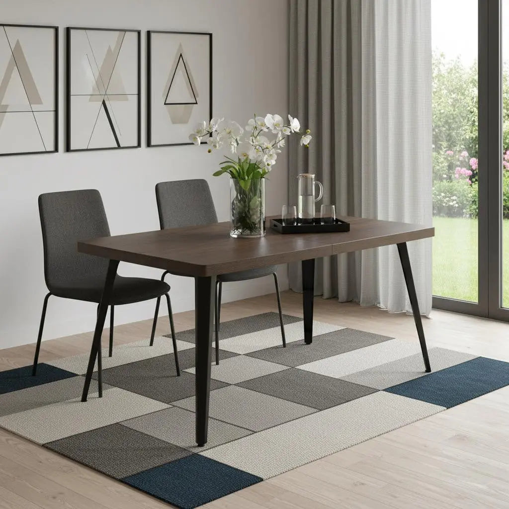 63" Dark Brown and Black Wood and Iron Dining Table Homeroots Kitchen & Dining
