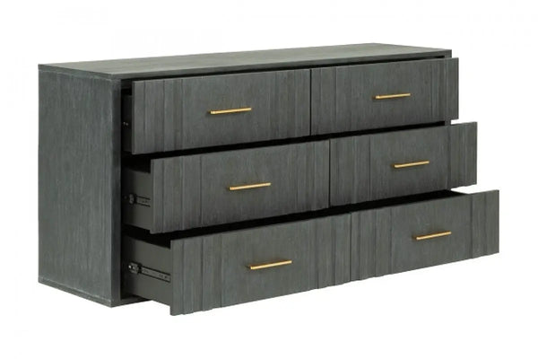 63" Dark Grey Solid And Manufactured Wood Six Drawer Dresser Homeroots Bed & Bath