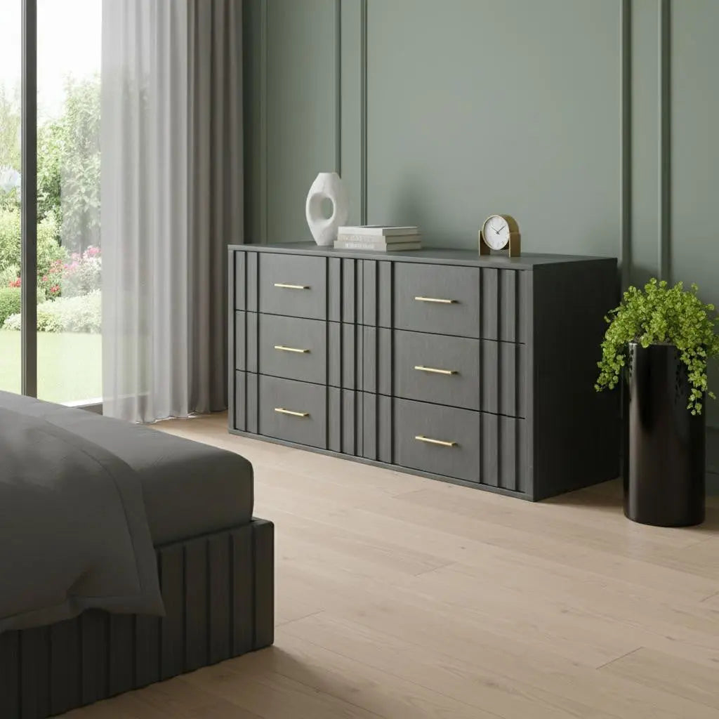 63" Dark Grey Solid And Manufactured Wood Six Drawer Dresser Homeroots Bed & Bath
