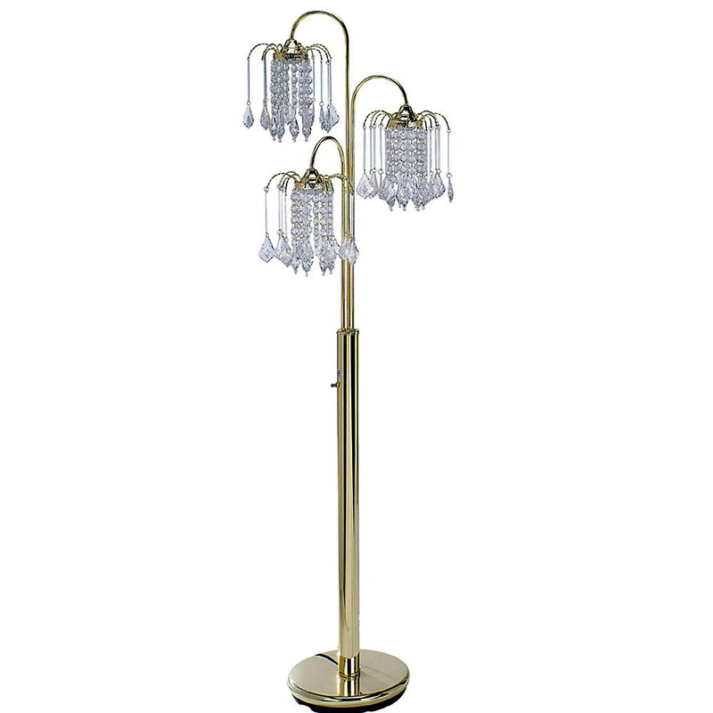63" Gold Three Lights Candelabra Floor Lamp With Clear Faux Crystal Shades Homeroots Lighting