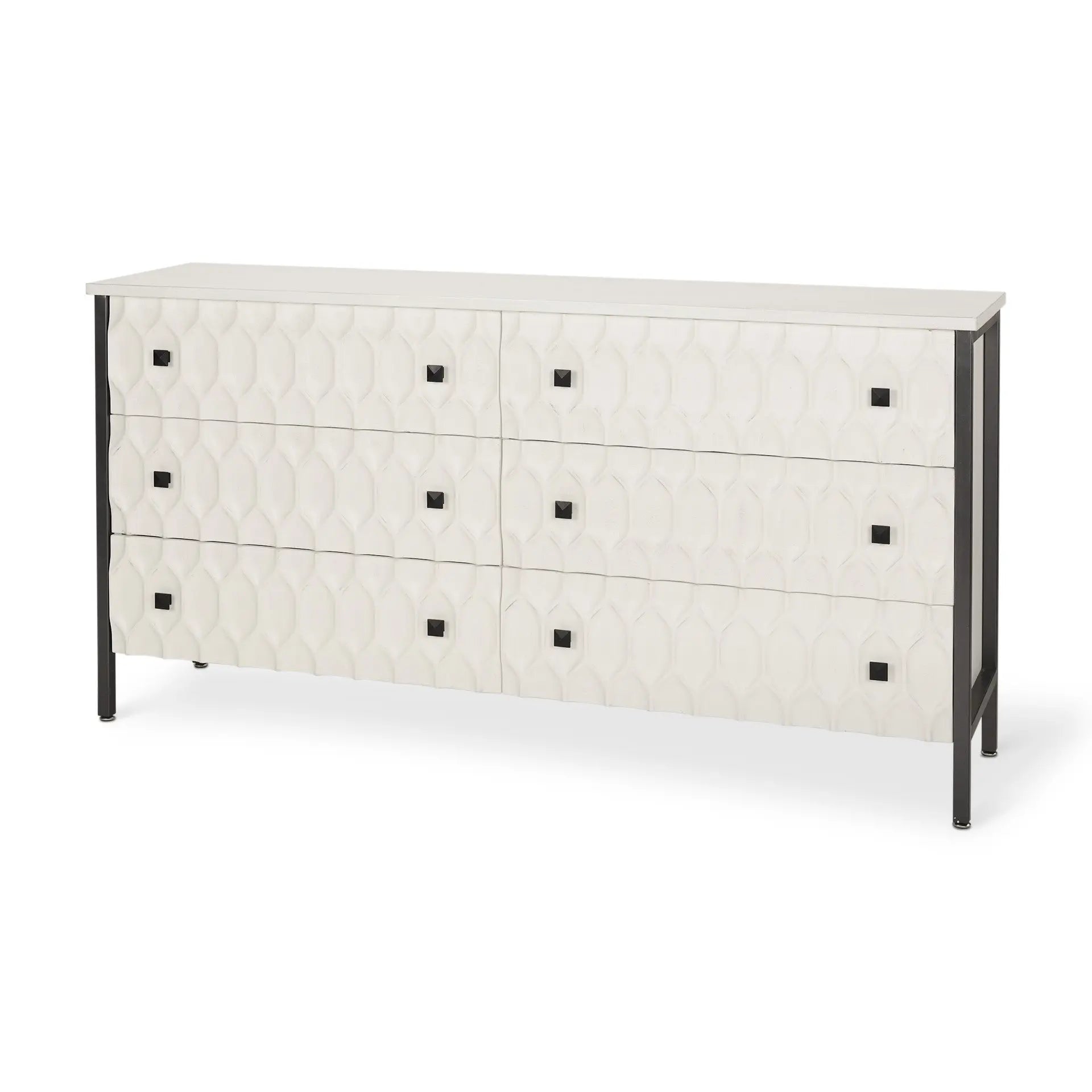 63" Gray And White Wood Carved Geometric Six Drawer Sideboard Homeroots Kitchen & Dining