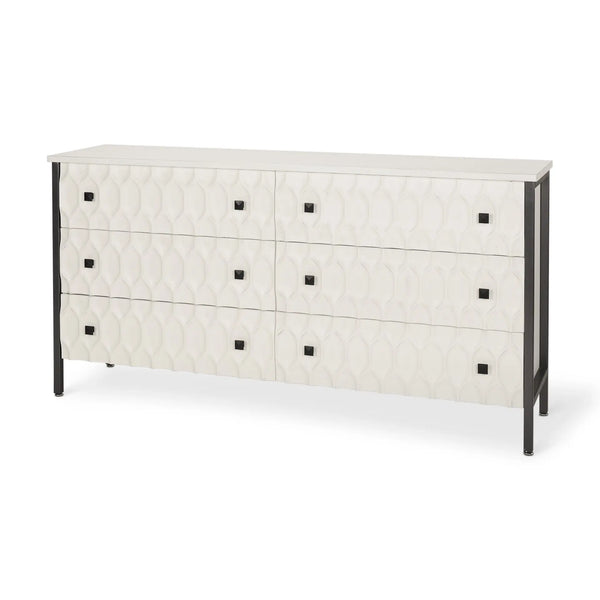 63" Gray And White Wood Carved Geometric Six Drawer Sideboard Homeroots Kitchen & Dining