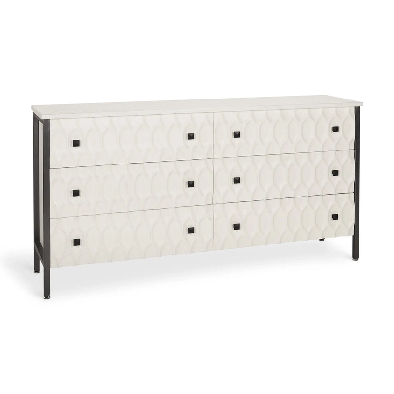 63" Gray And White Wood Carved Geometric Six Drawer Sideboard Homeroots Kitchen & Dining