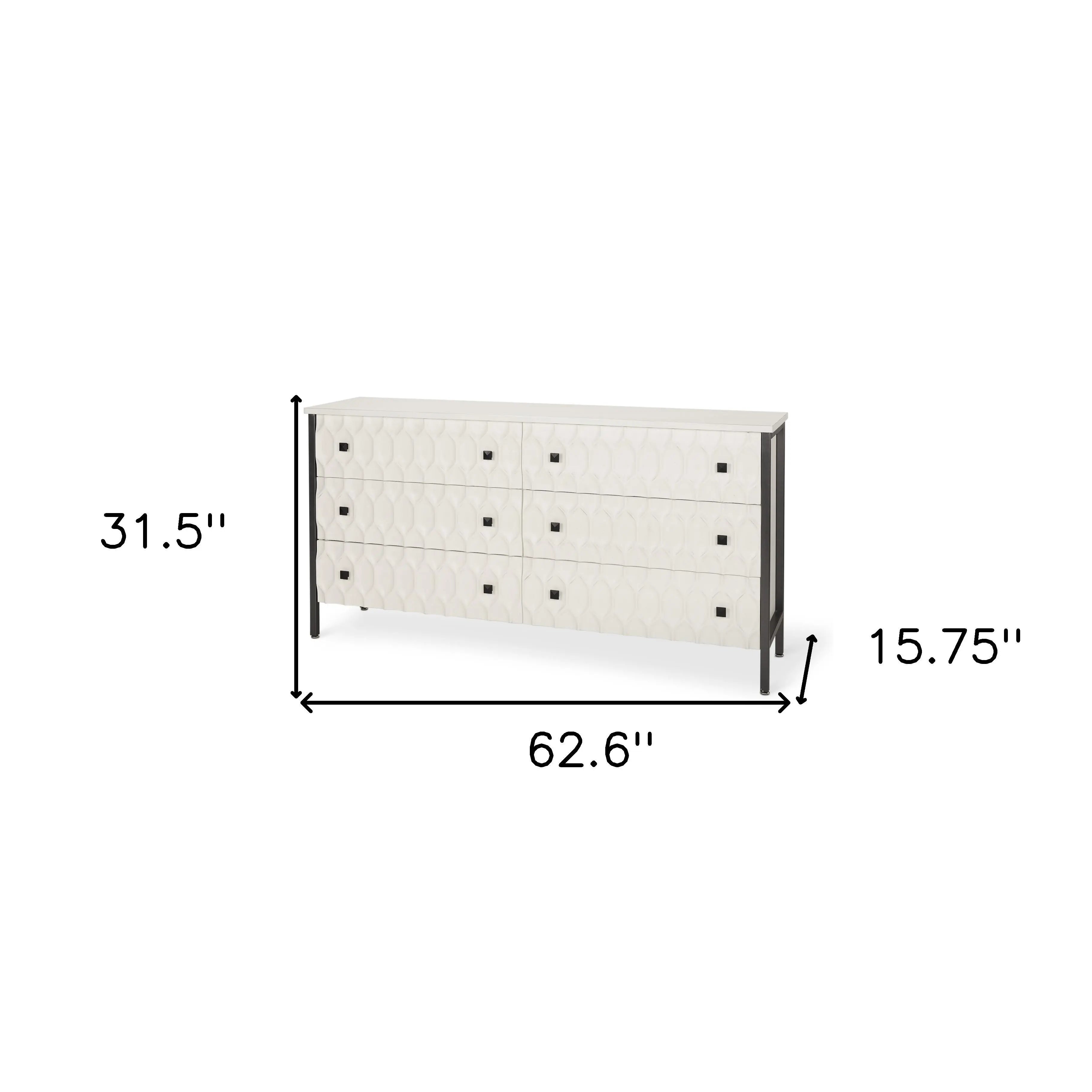 63" Gray And White Wood Carved Geometric Six Drawer Sideboard Homeroots Kitchen & Dining