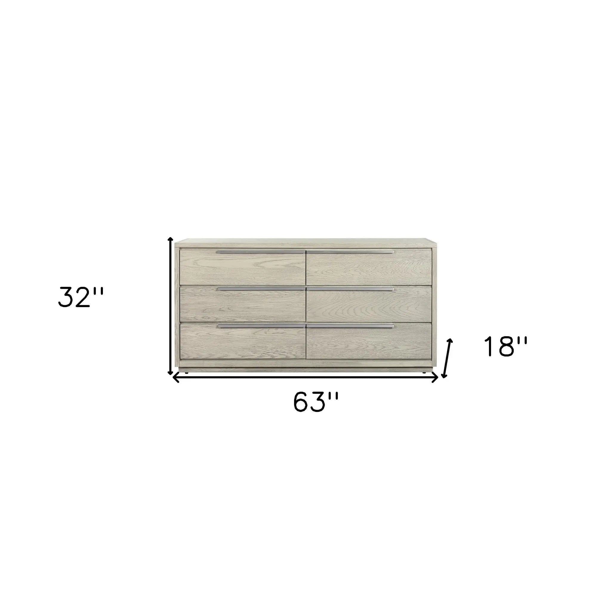 63" Gray Solid Wood Six Drawer Double Dresser Homeroots Bed & Bath