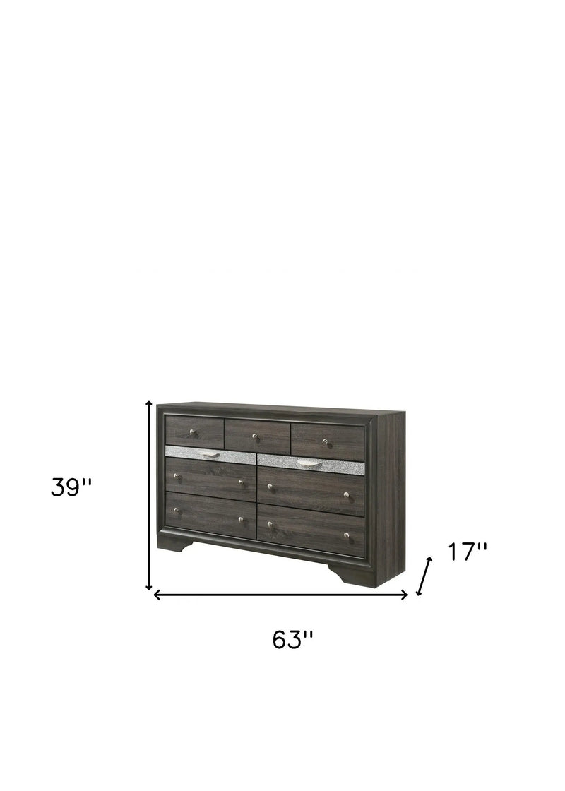 63" Gray Solid and Manufactured Wood Nine Drawer Triple Dresser - GreatEagleInc