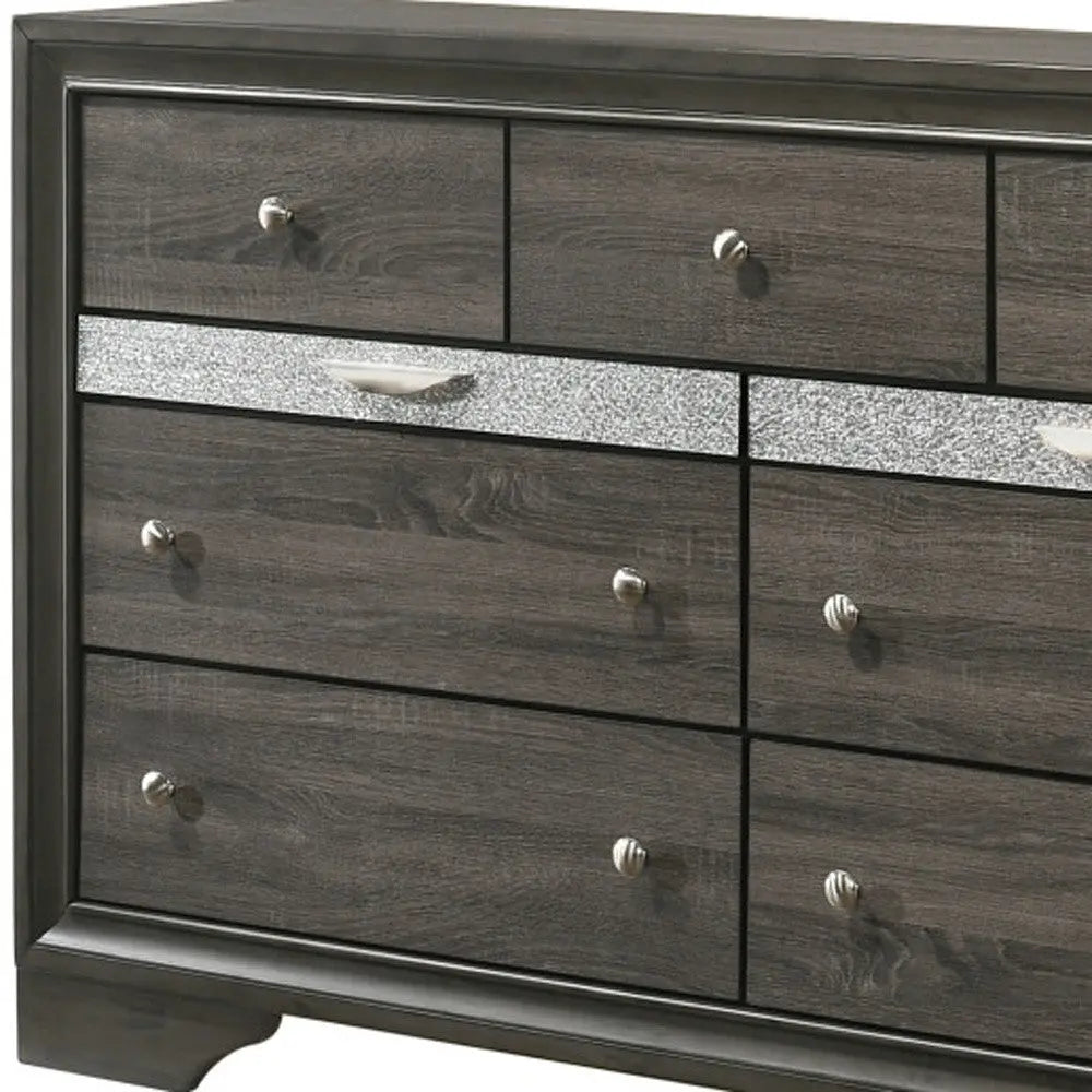 63" Gray Solid and Manufactured Wood Nine Drawer Triple Dresser - GreatEagleInc
