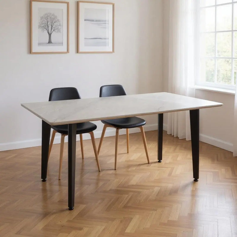 63" Gray Stone and Metal Dining Table Homeroots Kitchen & Dining