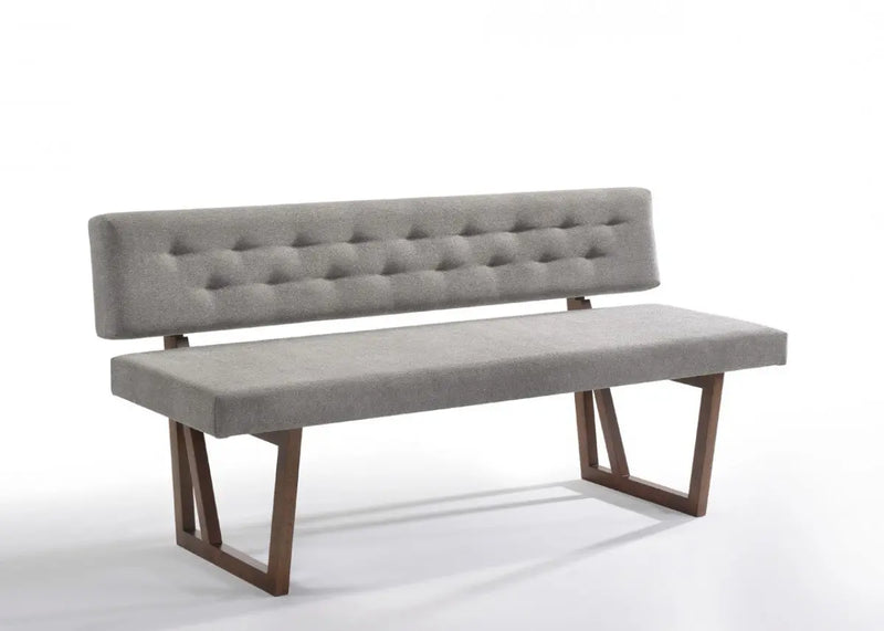 63" Gray and Brown Upholstered Linen Blend Dining Bench Homeroots Living Room