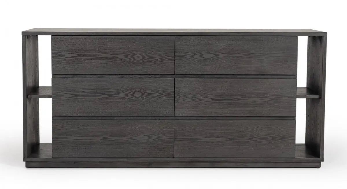 63" Grey Solid Wood Six Drawer Double Dresser Homeroots Bed & Bath