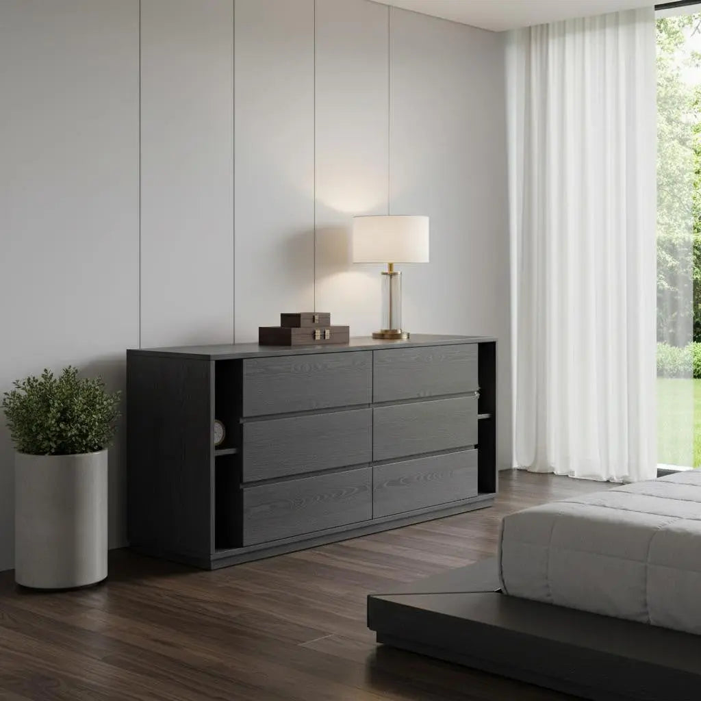 63" Grey Solid Wood Six Drawer Double Dresser Homeroots Bed & Bath