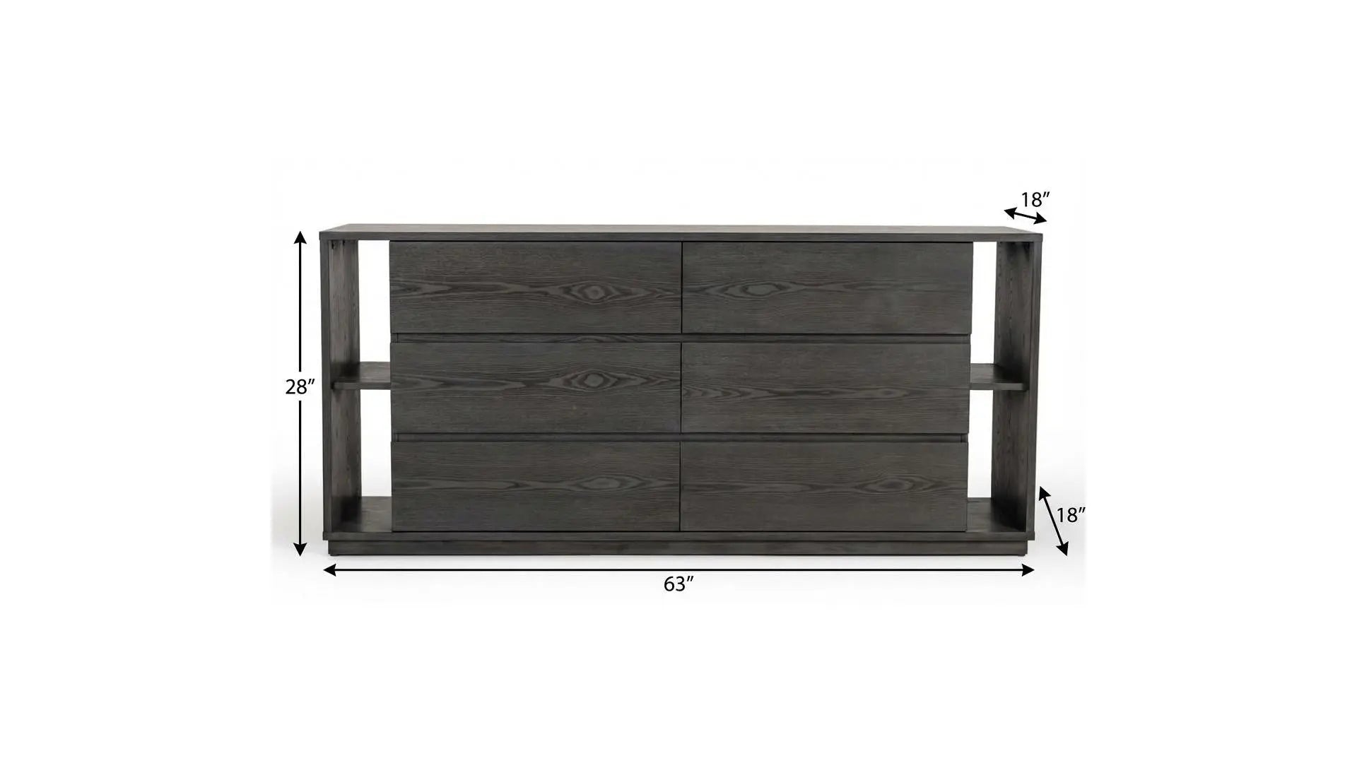 63" Grey Solid Wood Six Drawer Double Dresser Homeroots Bed & Bath