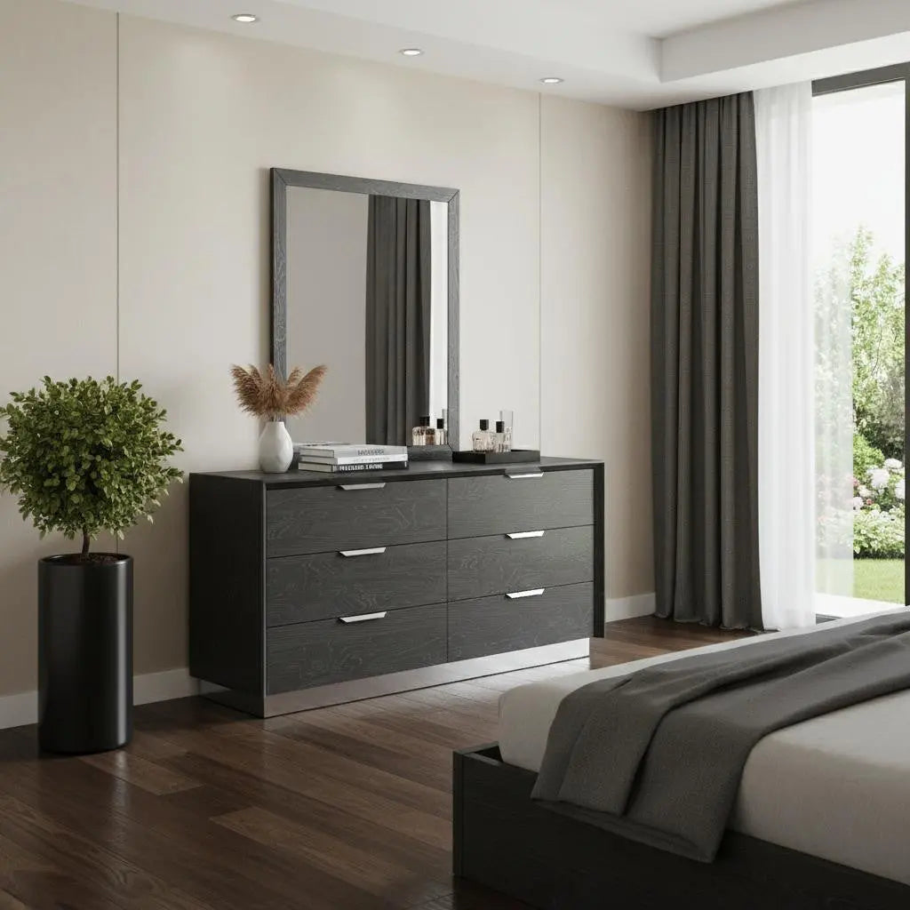 63" Grey Solid Wood Six Drawer Double Dresser Homeroots Bed & Bath