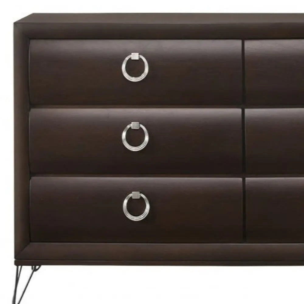 63" Merlot Solid and Manufactured Wood Six Drawer Double Dresser Homeroots Bed & Bath