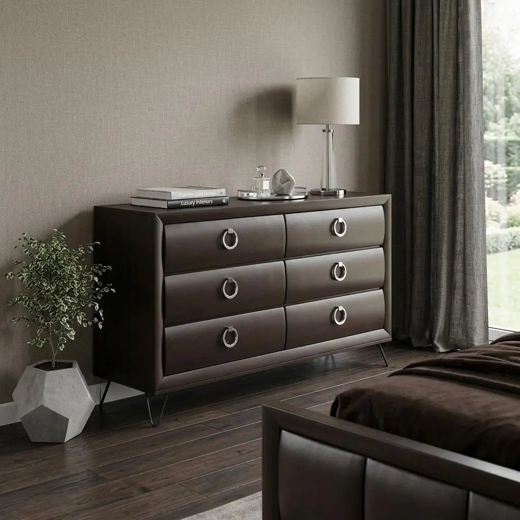 63" Merlot Solid and Manufactured Wood Six Drawer Double Dresser Homeroots Bed & Bath