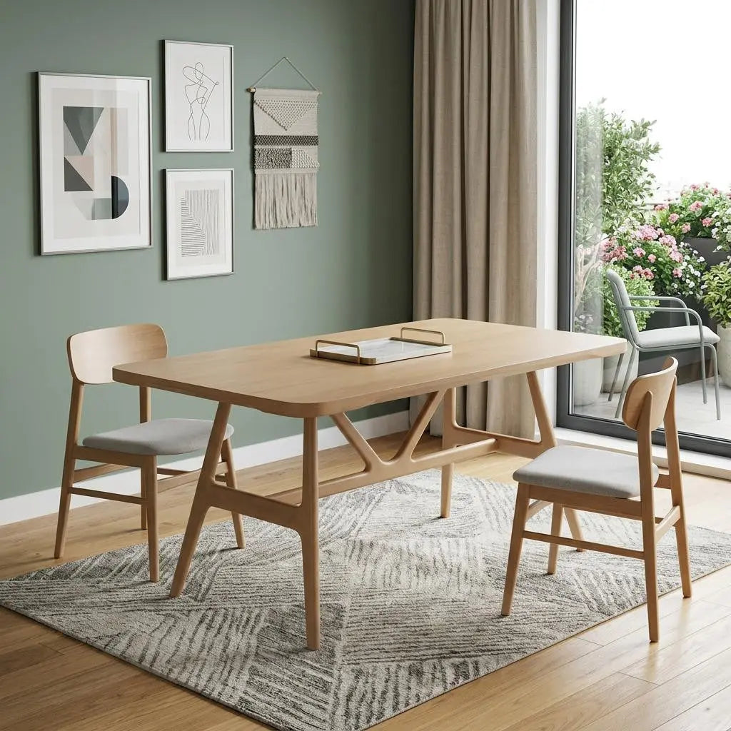 63" Natural Solid Wood Trestle Base Dining Table Homeroots Kitchen & Dining