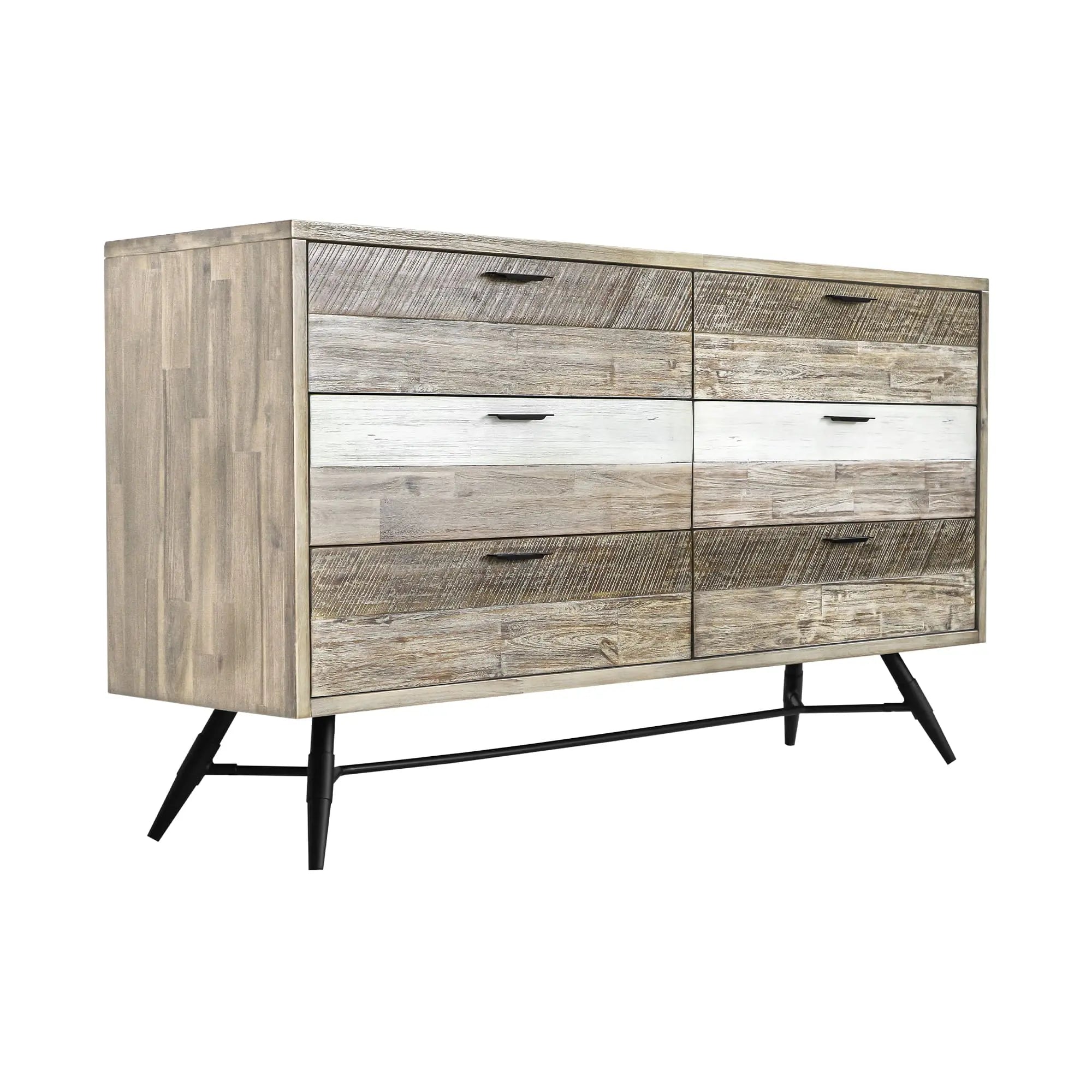 63" Natural and Ivory Solid Wood Six Drawer Double Dresser - GreatEagleInc