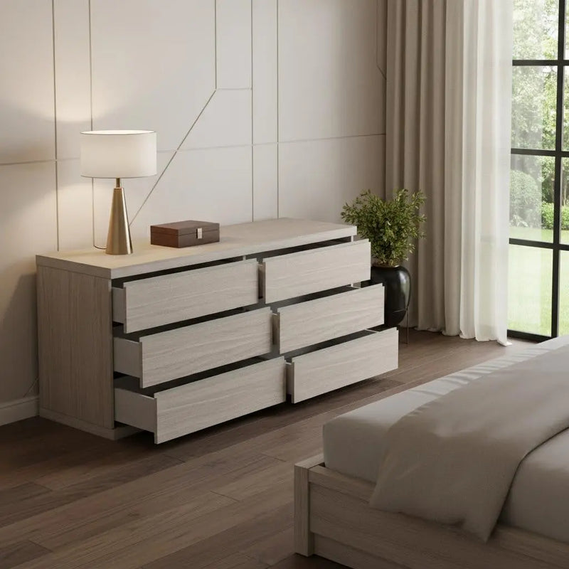 63" Oak Wood Six Drawer Double Dresser Homeroots Bed & Bath