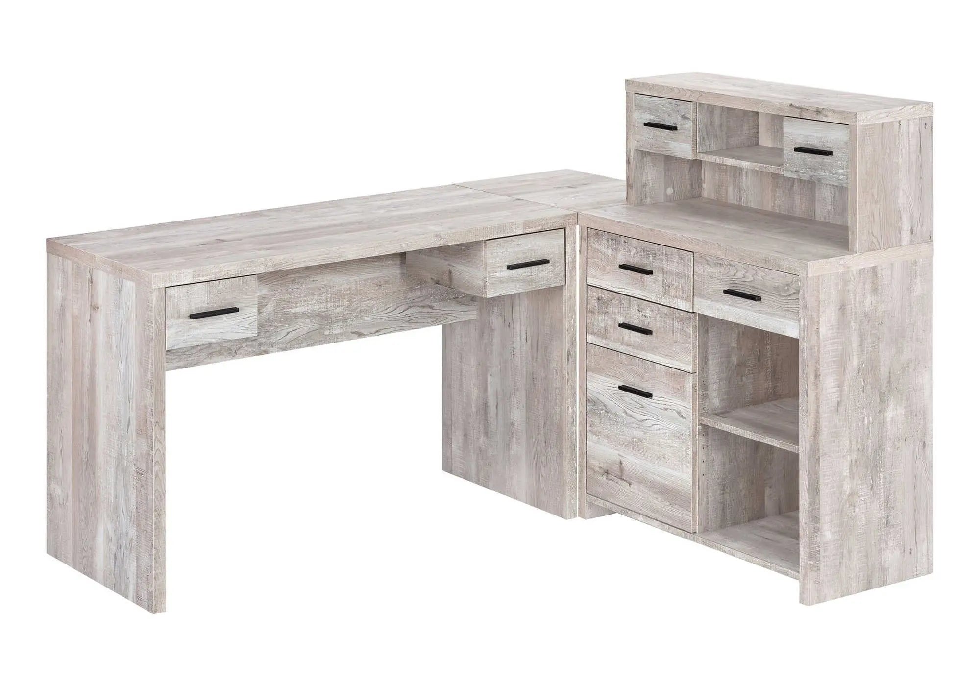 63" Taupe L Shape Computer Desk With Eight Drawers Homeroots Office