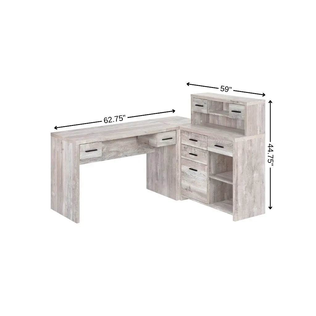 63" Taupe L Shape Computer Desk With Eight Drawers Homeroots Office
