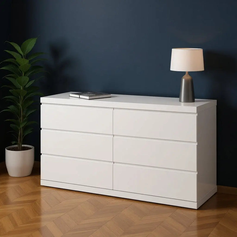 63" White Solid Wood Six Drawer Double Dresser - GreatEagleInc
