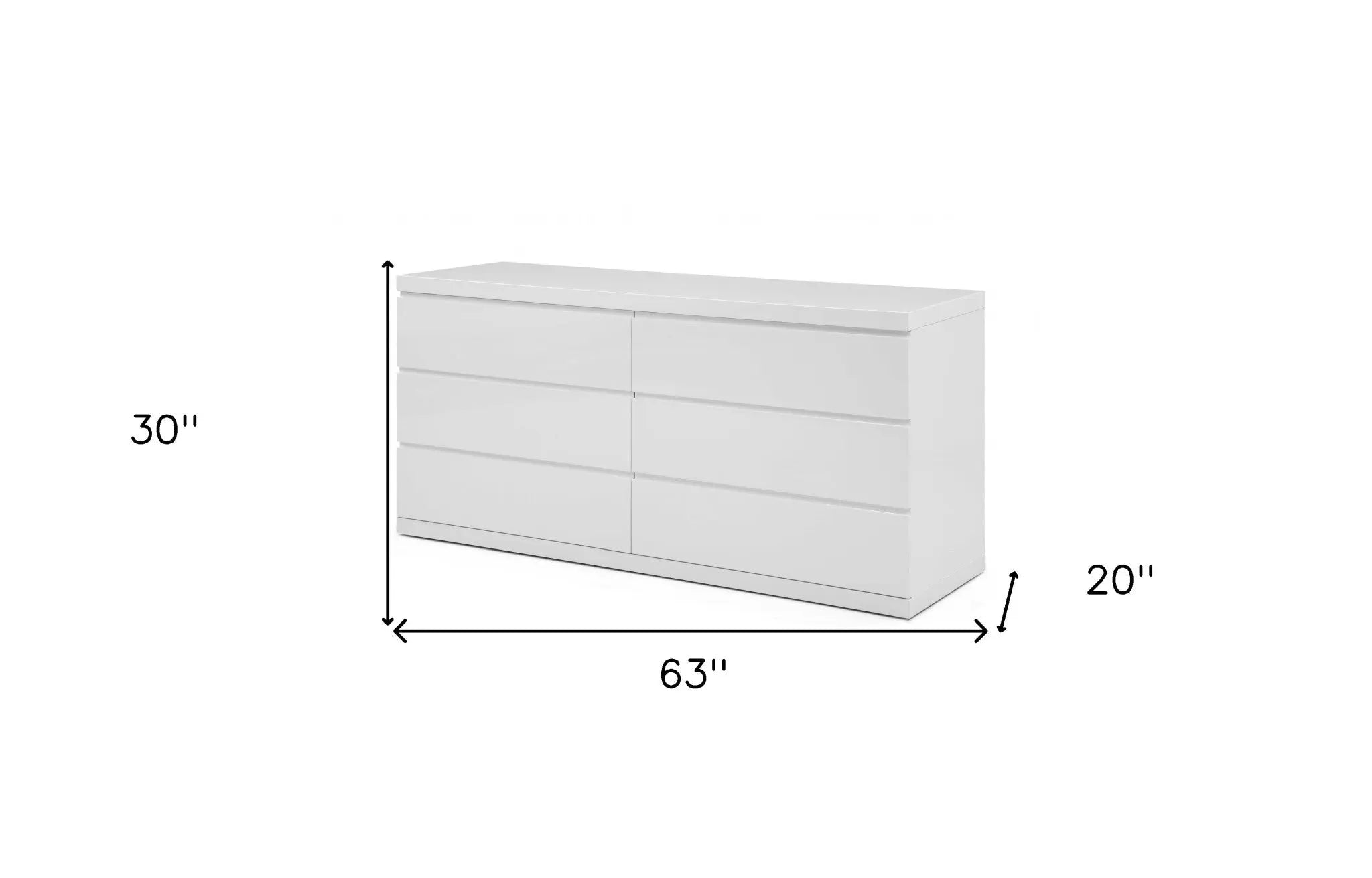 63" White Solid Wood Six Drawer Double Dresser - GreatEagleInc