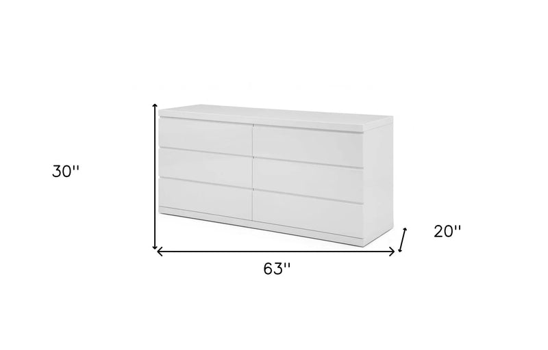 63" White Solid Wood Six Drawer Double Dresser - GreatEagleInc