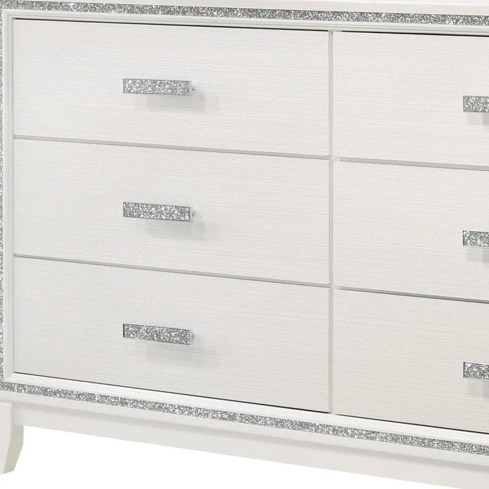 63" White Solid and Manufactured Wood Six Drawer Double Dresser Homeroots Bed & Bath