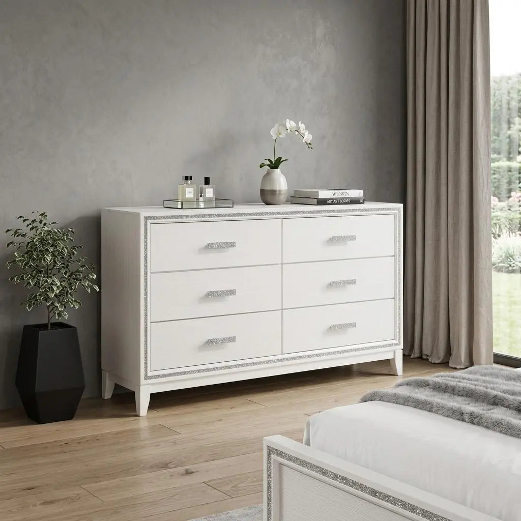 63" White Solid and Manufactured Wood Six Drawer Double Dresser Homeroots Bed & Bath