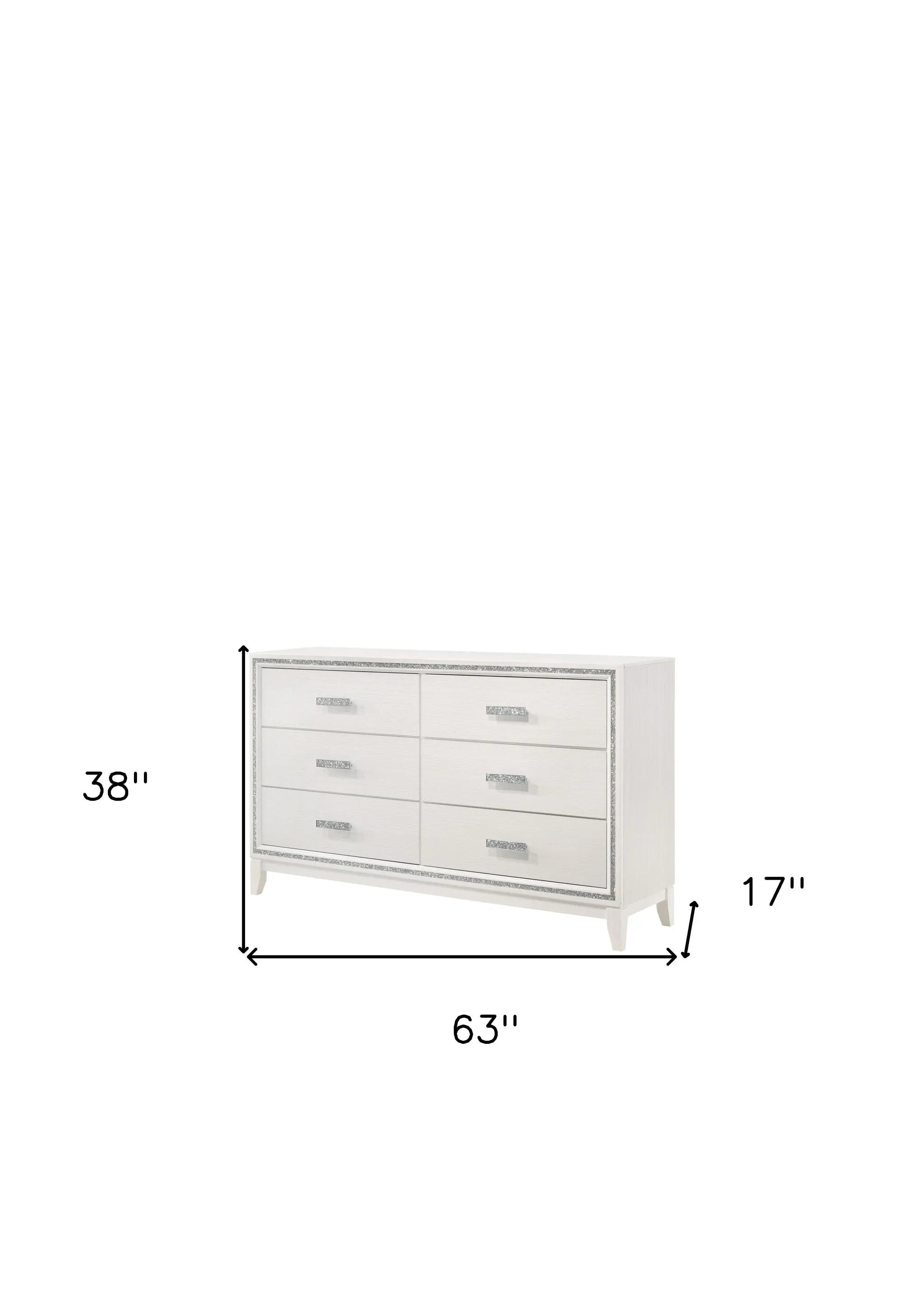 63" White Solid and Manufactured Wood Six Drawer Double Dresser Homeroots Bed & Bath